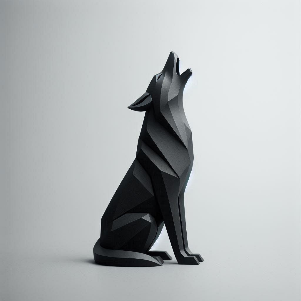Minimalistische Wolfsfigur „Sitting“ – Skulptur