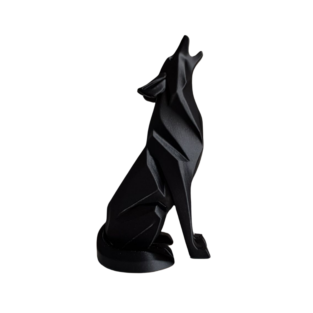 Minimalistische Wolfsfigur „Sitting“ – Skulptur