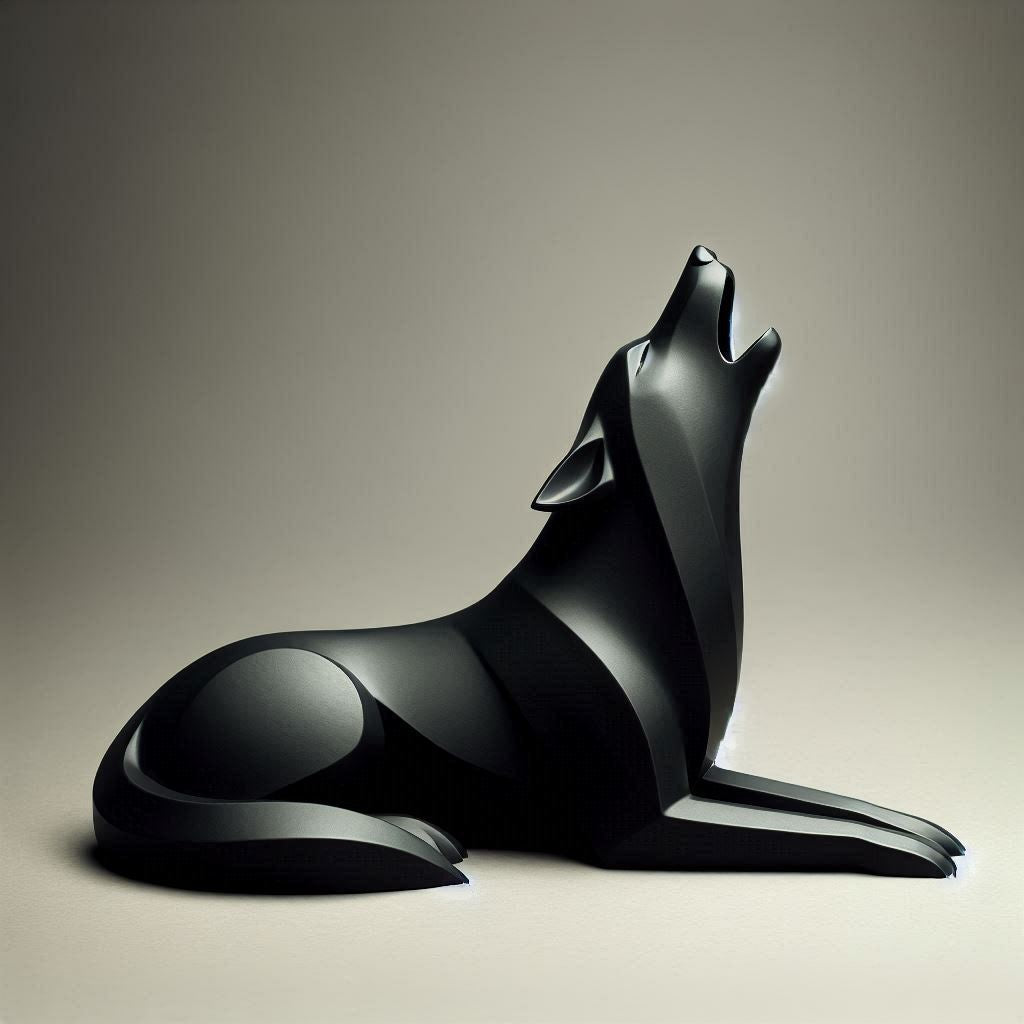 Minimalistische Wolfsfigur „Lying“ – Skulptur