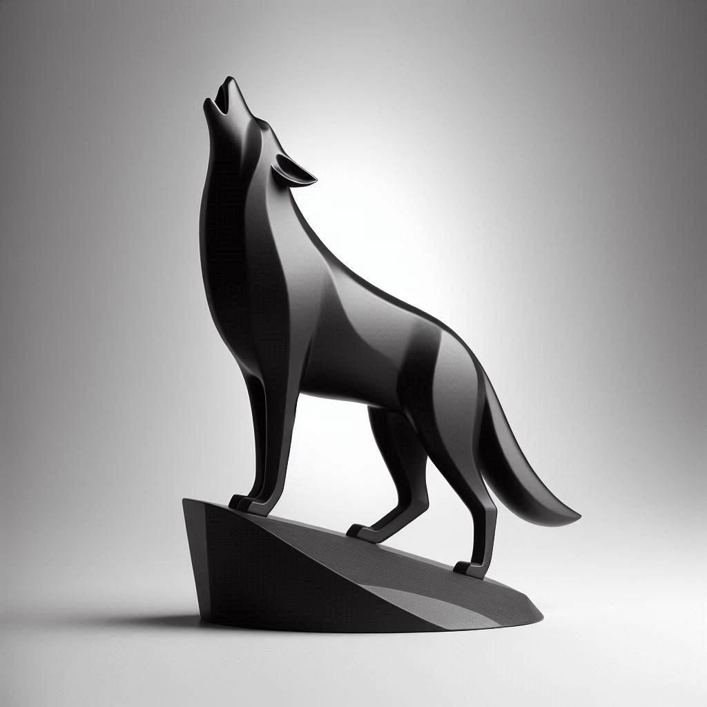 Minimalistische Wolfsfigur „Standing on the Rock“ – Skulptur