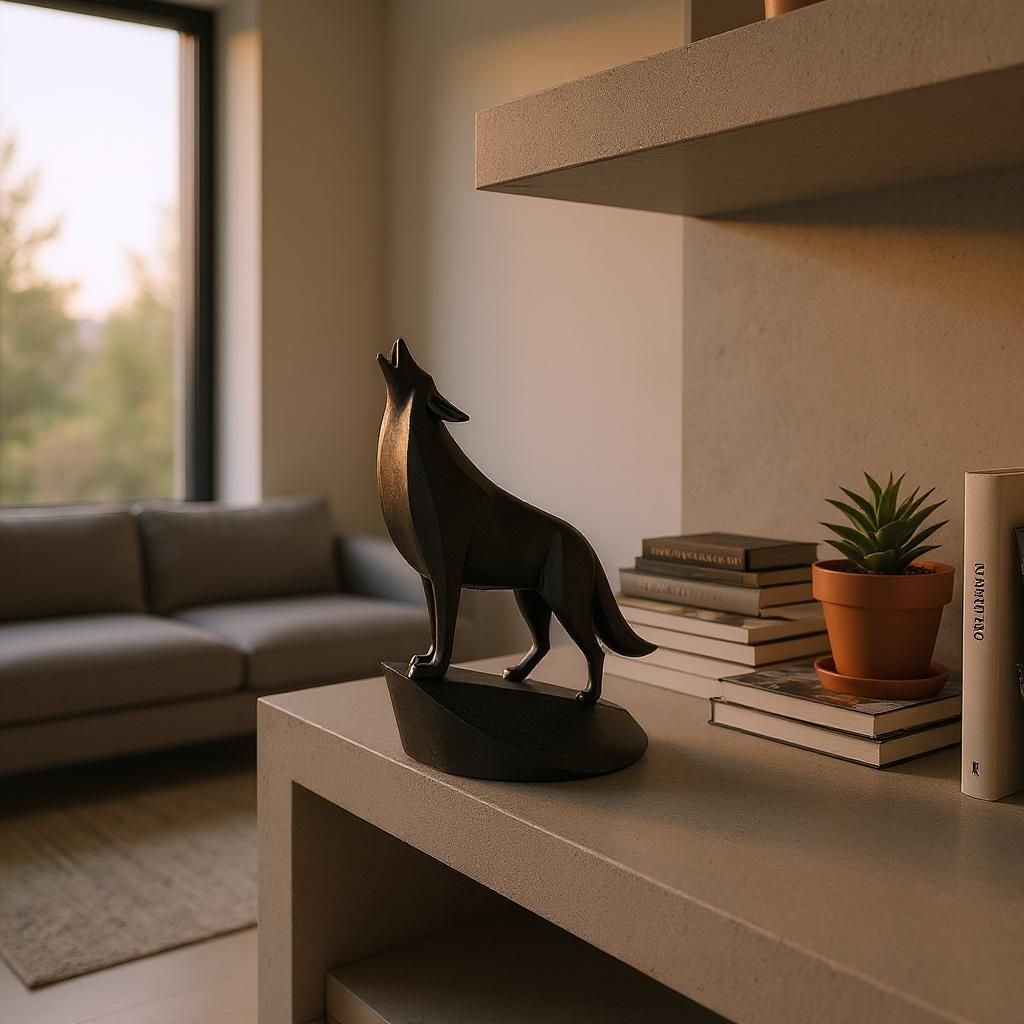 Minimalistische Wolfsfigur „Standing on the Rock“ – Skulptur