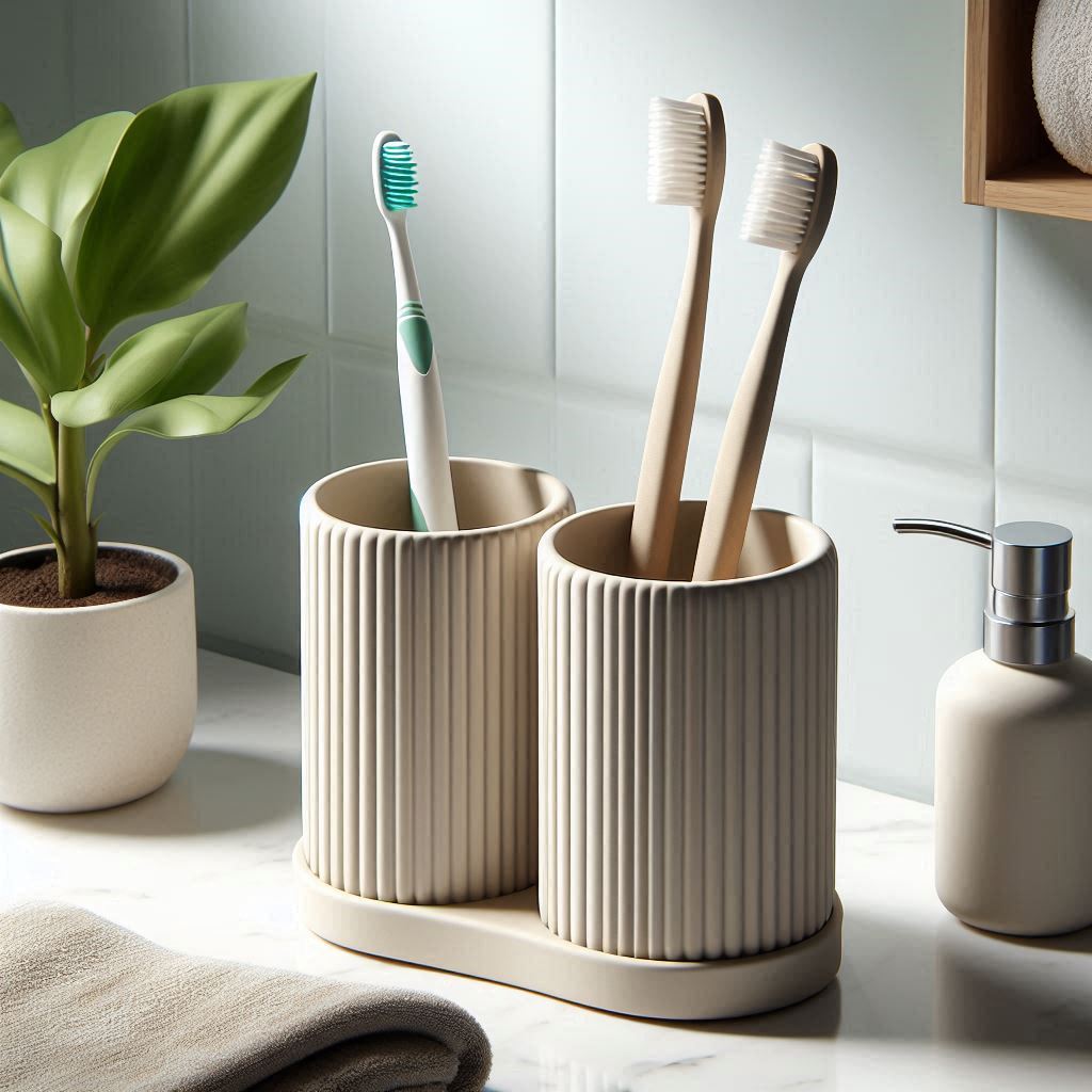Gerippter Doppel Zahnbürstenhalter Set – Ordnung trifft Design
