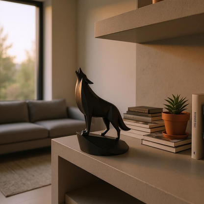 Minimalistische Wolfsfigur „Standing on the Rock“  – Skulptur